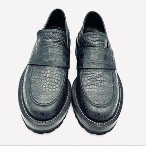 Marni Teal Croc-Effect Embossed Leather Platform Loafers | Lug Sole EU 38 / US 8